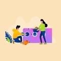 Couple washing clothes in laundry, Laundry Time, Couple Make Washing Clothing illustration, Couple Washing Machine, Man woman with Royalty Free Stock Photo