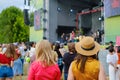 Couple is watching concert at open air music festival