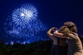 Couple watching fireworks show Royalty Free Stock Photo