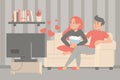 Couple watching romantic movie at home. Woman