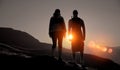 Couple Watching Sunset Mountain Outdoors Concept Royalty Free Stock Photo