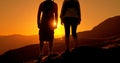 Couple Watching Sunset Mountain Outdoors Concept Royalty Free Stock Photo