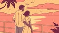 Couple Watching Sunset from Pier Romantic Ocean View, vector design Generative AI Royalty Free Stock Photo