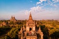 couple watching sunset at a temple in Bagan Myanmar Royalty Free Stock Photo