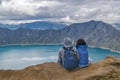 Couple Watching the View Quilotoa Lake, Ecuador Royalty Free Stock Photo