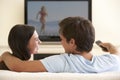 Couple Watching Widescreen TV At Home