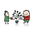 Couple watering a money tree Royalty Free Stock Photo