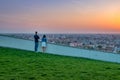 Couple wathing the sunset in Oradea from Mushroom Hill in Romania Royalty Free Stock Photo