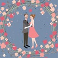 Couple wedding bride grom character illustration husband and wife with flower