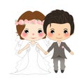 Couple Wedding. Cute Woman in Bride Dress and Handsome Man in Groom Tuxedo. Vector. Illustration. Royalty Free Stock Photo