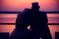 Couple wedding looking at sunset Royalty Free Stock Photo