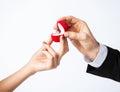 Couple with wedding ring and gift box Royalty Free Stock Photo