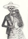 Couple wedding skulls day of the dead.