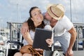 couple in wheelchair taking selfies Royalty Free Stock Photo