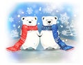 Couple of White little bears with snowflakes.Christmas concept