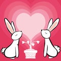 Couple white rabbit feeling in love, Greeting card vector illustration