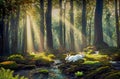 Couple white rabbits in beautiful fairy tale forest, AI generated
