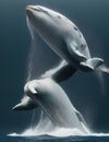 couple of white whales playing with water. jumping over water. Royalty Free Stock Photo