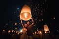 A couple who is going to release a lantern during Chiang Mai lantern festival Royalty Free Stock Photo