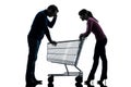 Couple woman man sad with empty shopping cart silhouette Royalty Free Stock Photo