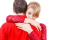 Couple. Woman is sad and being consoled by his partner Royalty Free Stock Photo