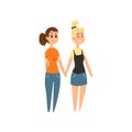 Couple of women standing together holding hands, lgbt women in love cartoon vector Illustration Royalty Free Stock Photo