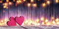 Couple Wooden Hearts With Lights