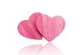 Couple wooden pink heart isolated