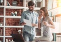 Couple working in cafe Royalty Free Stock Photo