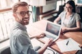 Couple working in cafe Royalty Free Stock Photo