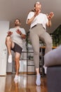 Couple working out at home together Royalty Free Stock Photo