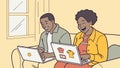 Couple Working Remotely on Laptops in Cozy Setting, vector design Generative AI Royalty Free Stock Photo