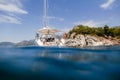 Couple yacht honeymoon sailing luxury cruise Royalty Free Stock Photo