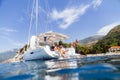 Couple yacht honeymoon sailing luxury cruise Royalty Free Stock Photo