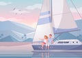 Couple Yachting Cartoon Composition