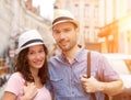 Couple of young attractive tourists discovering city on holidays Royalty Free Stock Photo