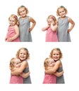 Couple of young little girls standing over isolated white background Royalty Free Stock Photo