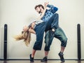 Couple of young man and woman dancing hip-hop Royalty Free Stock Photo