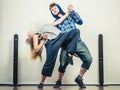 Couple of young man and woman dancing hip-hop Royalty Free Stock Photo