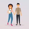 Couple of young people. Cartoon character romantic couple. Girl, boy icon. Flat design modern vector illustration concept.