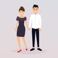 Couple of young people. Cartoon character romantic couple. Girl, boy icon. Flat design modern vector illustration concept.