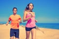 Couple young running in the beach in summer