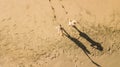 Couple of young woman have fun at the beach in summer holiday vacation at the resort - vertical top view and nice shadows - people Royalty Free Stock Photo