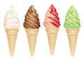 Set of four vector soft-serve ice creams illustration isolated on a white background. Royalty Free Stock Photo