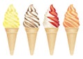 Set of four vector soft-serve ice creams illustration isolated on a white background. Royalty Free Stock Photo