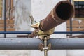 Coupler scaffold with the rusted steel spheres .