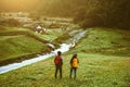 Couples asian Travel, take pictures of nature landscape the beautiful sunrise at Pang-ung