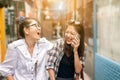 Couples of asian woman laughing with happiness emotion Royalty Free Stock Photo