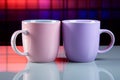Couples coffee cups on trendy purple Royalty Free Stock Photo