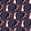 Couples dancing latin american romantic person people dance man with woman tango pose seamless pattern background vector